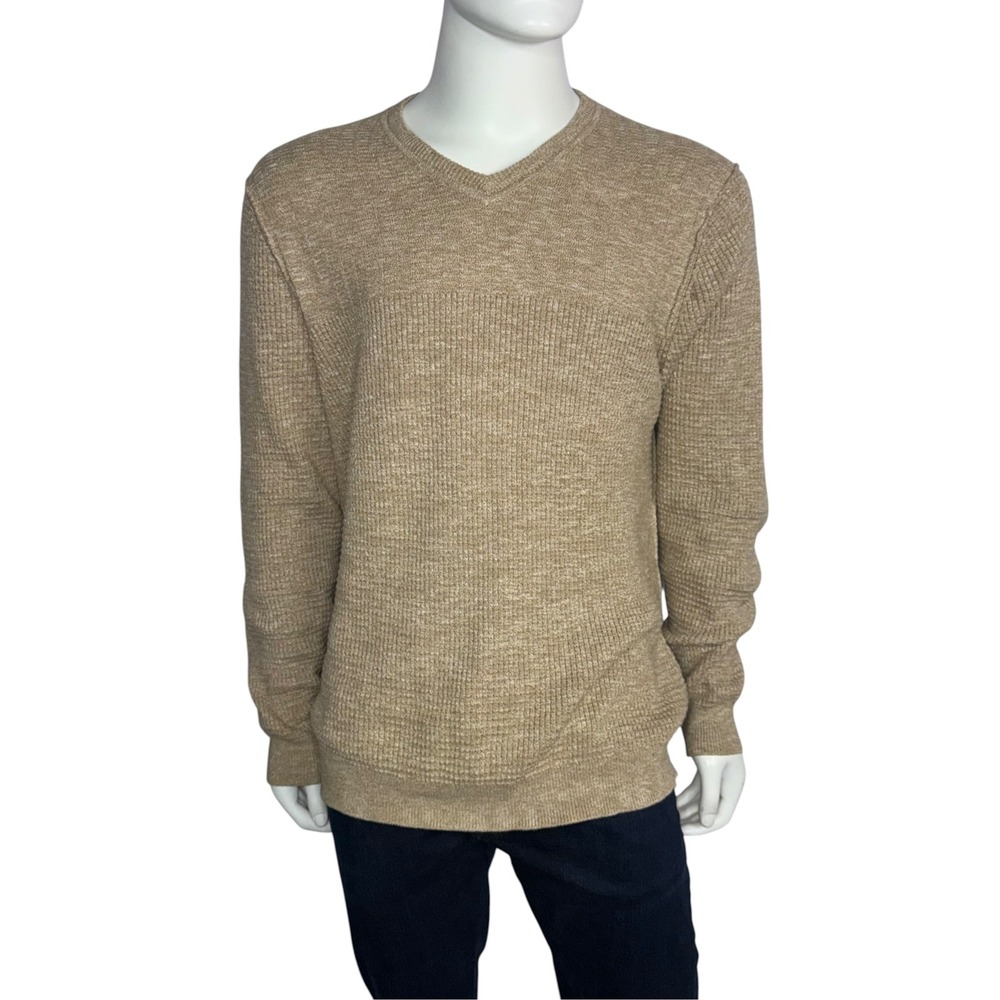 Tommy Bahama Mens XLT Tan Marl Cotton V-Neck Mixed Knit Sweater BT419339